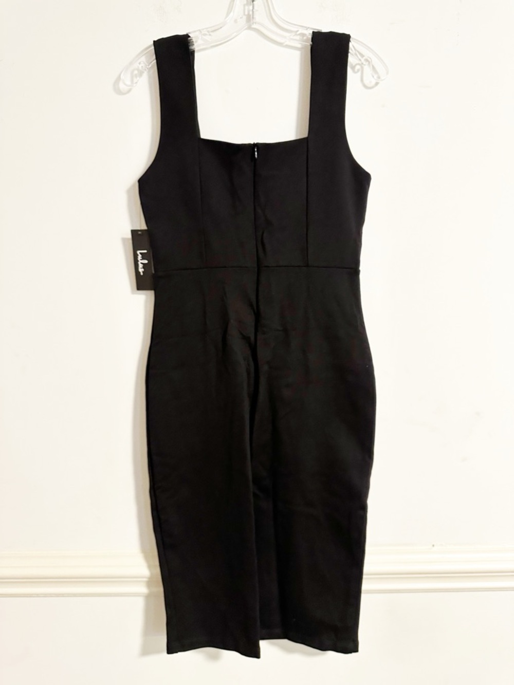 Lulus NWT Vibrant Allure Black Square Neck Sleeveless Bodycon Midi Dress Medium - Picture 12 of 13